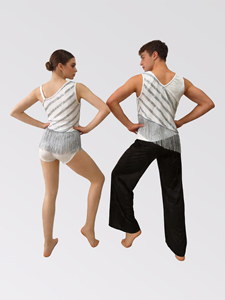 Costume da ballo jazz per coppia, con paillettes argento e frange a righe, per performance, abbigliamento da competizione coordinato uomo donna - Product Image 5