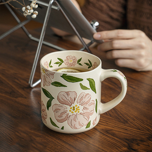 500ml Large Coffee <b>Mug</b> Vintage Flower <b>Ceramic</b> <b>Mug</b> Matte Porcelain Tea Cup - Product Image 2