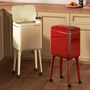 Tall Portable Trash Can With Lid Rectangular Indoor Use For Kitchen And Living Room High Capacity No Bending Required - Product Image 1
