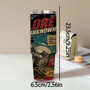 Gobelet isotherme en acier inoxydable 30oz avec poignée et couvercle à paille rabattable, motif affiche Vintage Explorer, double paroi sous vide, pour voyage et voiture - Product Image 3