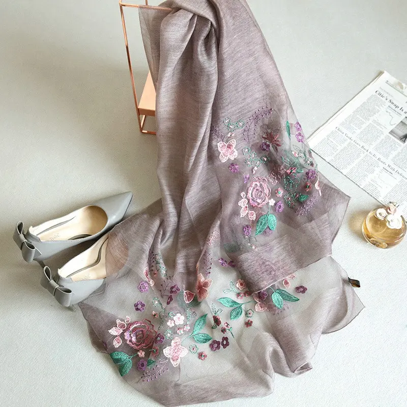 Luo Hangzhou — foulard Hijab en laine 70% laine, coloris brodés, vente en gros, 30% soie