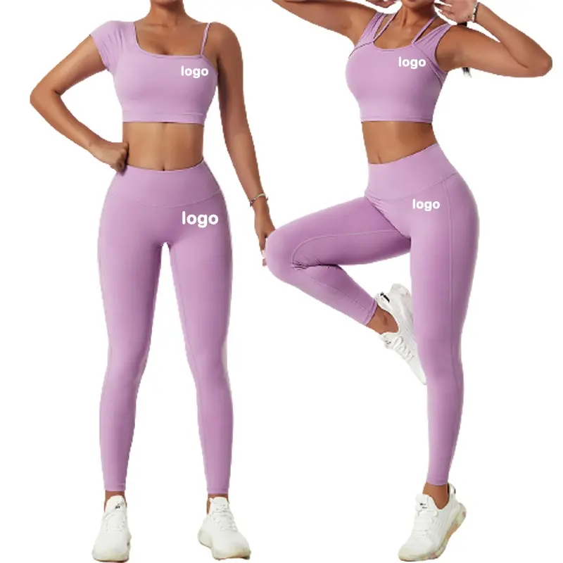 Conjunto feminino liso gola u, peças ginástica academia manga comprida esportes corrida yoga