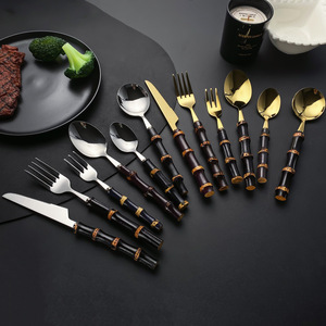 Bamboo-Style Cutlery <b>Set</b> 304 Stainless Steel Knife Fork Spoon Mirror Polished Western Tableware Adult Use - Product Image 3