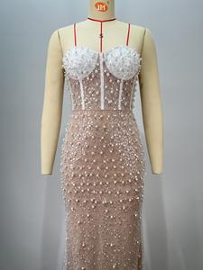 OEM-Fabrik Maßgeschneiderte Bandage-Perlen-Strick Sexy Nachtkleider Weiße Hochzeitskleider Ballkleid Abschlussball Elegante Damenmode - Product Image 6