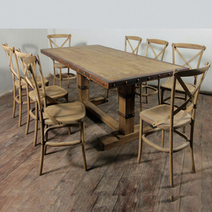 Ensemble de table à manger antique traditionnelle pas cher avec finition vieillie en bois de teck pour la cuisine, le salon et l'hôtellerie - Product Image 1