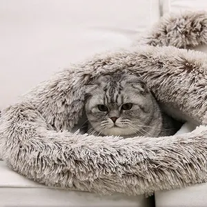 실내 부드러운 멀티 컬러 휴대용 이동식 라운드 아늑한 애완 동물 고양이 럭셔리 동굴 개와 고양이를위한 잠자는 침대