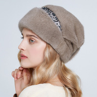 Chapeau d'hiver de luxe en fourrure pour femme, modèle RTS, en vison avec strass brillants, vente en gros