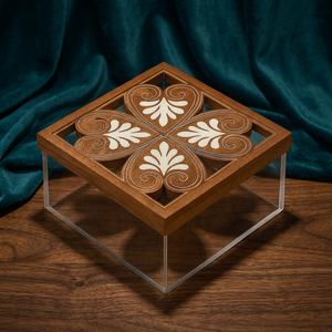 Boîte Cadeau Décorative en Bois de Luxe ALAN TRADERS avec Incrustation Florale et Base en Acrylique, Personnalisable pour Noix et Fruits Secs pour l'Aïd - Product Image 1
