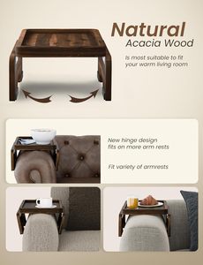 <span class=keywords><strong>Accoudoir</strong></span> de canapé en acacia avec support de téléphone rotatif à 360 ° Table d'appoint de canapé en bois - Product Image 4