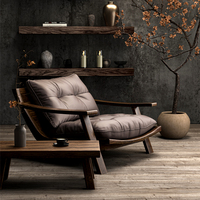 Fauteuil simple moderne rétro, chaise de loisirs vintage en bois massif avec cuir véritable, chaise de lecture et de repos design