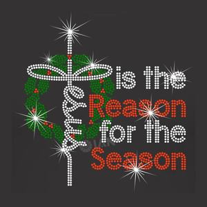 Jesus ist der Grund für die Saison Strass Transfer Design Eisen auf Bling Motiv Hotfix Frohe Weihnachten Strass Transfer - Product Image 1