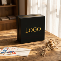 Boîte cadeau noire personnalisée minimaliste avec logo doré, étui de présentation de luxe en carton rigide pour bijoux de marque, idéal pour les boutiques