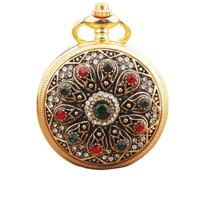 Antika tarzı lüks Vintage altın cep saati kolye zinciri moda Quartz saat Relogio Feminino