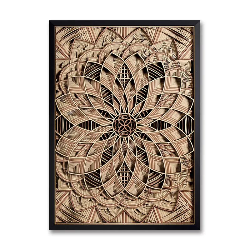 Arte de pared islámico de diseño artístico, tallado en madera tridimensional, decoración del hogar, tallado en madera familiar, pintura artística