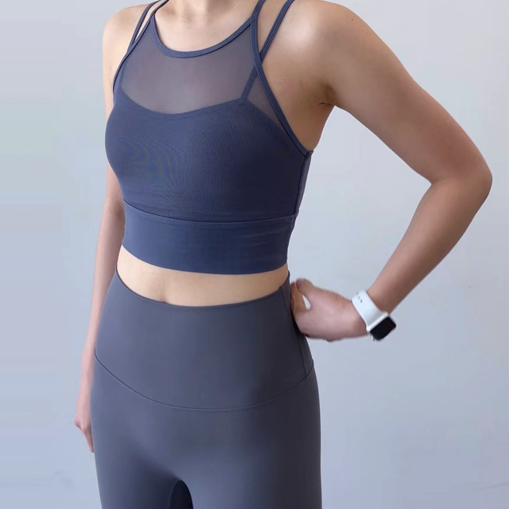 Sexy Mesh Spandex/Nylon Yoga Tank Top Built-in Padded Sports Bra Design Beautiful Top