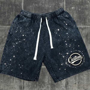 Pantalones Cortos Personalizados con Lavado Ácido y Pedrería, de Cintura Media, Estilo Vintage Desgastado para Hombre, de Felpa Francesa de 320 g/m², 100% Algodón, con Estampado Serigrafiado - Product Image 1