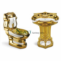 Salle de bain or couleur wc ensemble de toilette en céramique doré cuvette