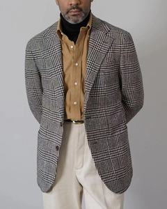 Blazers de costume modernes à <span class=keywords><strong>carreaux</strong></span> 100% laine, noir et <span class=keywords><strong>gris</strong></span> de haute qualité pour hommes - Product Image 3