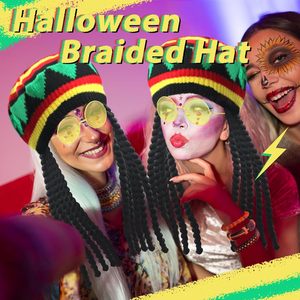 SOLPOP 5 pièces Accessoires <span class=keywords><strong>de</strong></span> fête <span class=keywords><strong>Rasta</strong></span> Cos : Chapeau avec dreadlocks noires, lunettes jaunes, 3 bracelets – Costume <span class=keywords><strong>de</strong></span> <span class=keywords><strong>déguisement</strong></span> Caraïbes - Product Image 5