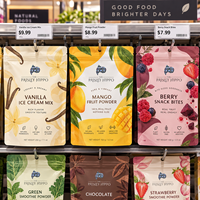 Sachets d'emballage personnalisés pour poudre de crème glacée, sachets refermables à fermeture éclair pour mélange de vanille et poudre de fruits fraise