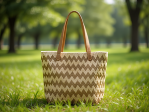 Straw Handbag Women Zigzag Pattern Casual Tote Open <b>Top</b> Two Handles <b>Easter</b> Style - Product Image 2