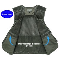 Gilet de randonnée et de pêche pour homme, fin, respirant, à séchage rapide, en maille, avec fermeture éclair, multi-poches, col en V, uni, sans repassage, idéal printemps-été, grandes tailles