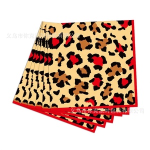 Ensemble de vaisselle jetable pour fête d'<span class=keywords><strong>anniversaire</strong></span> sur le thème du léopard rouge, assiettes en papier, gobelets en papier, serviettes, fournitures de fête jetables pour enfants - Product Image 4