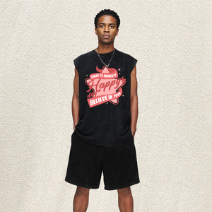 Débardeur noir oversize délavé à l'acide avec ruban étoilé rose et inscription « Happy TODAY IS GOODDAYS BELIEVE in YOUR Singlet » - Product Image 3