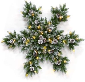 Fausse couronne d'étoile de noël avec poils pailletés, 2-32 pouces, flocons de neige, lumières blanches de pin, Branches givrées, pré-éclairé - Product Image 4