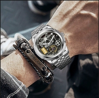 Montre mécanique automatique de luxe pour hommes, mouvement squelette, couleur acier, vente en gros de montres de mode pour hommes
