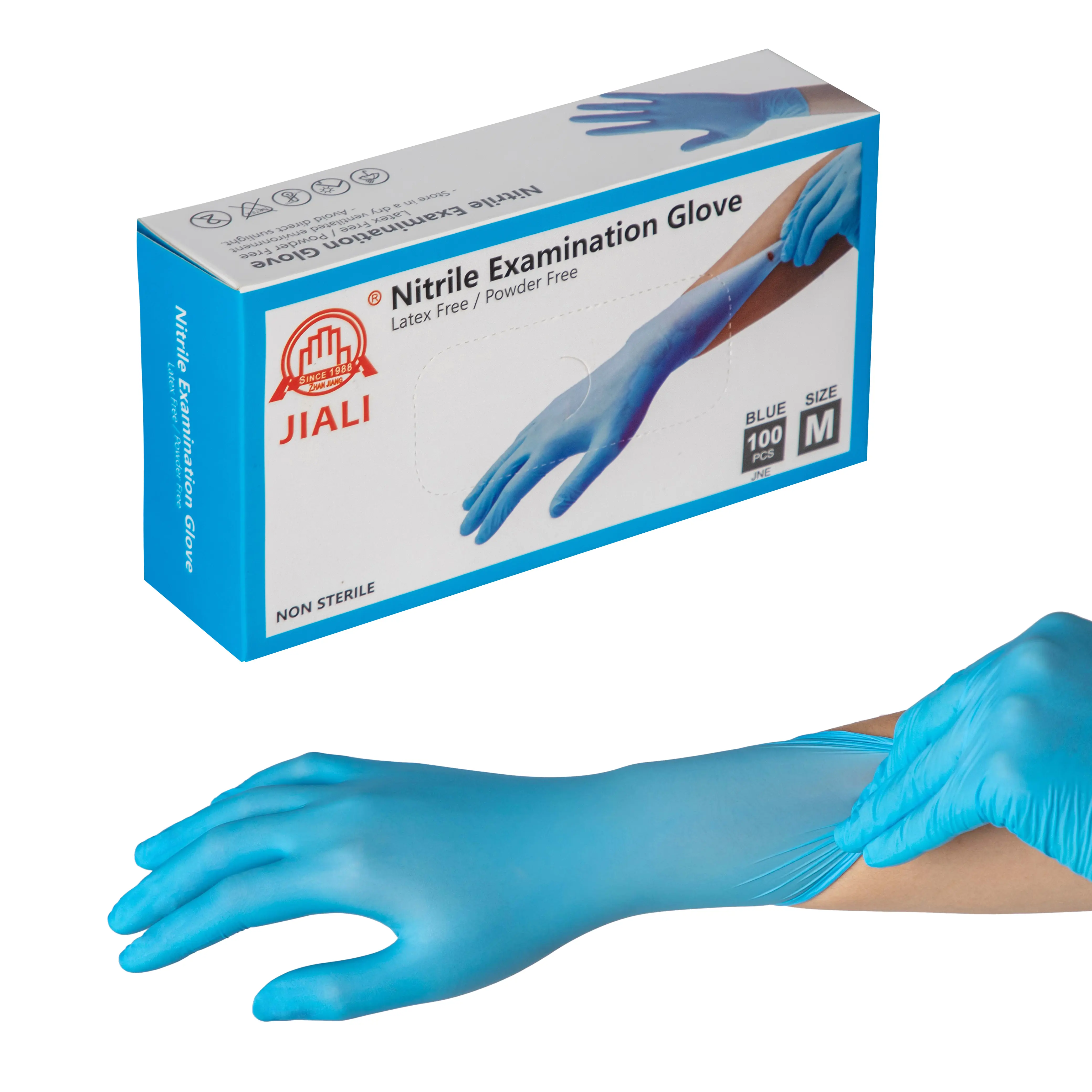 Jiali tıbbi muayene EN455 saf nitril koruyucu mavi toz ücretsiz tek kullanımlık nitril eldiven