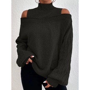 Nouveau pull ample sans bretelles à col mi-haut pour femme, tendance - Product Image 1