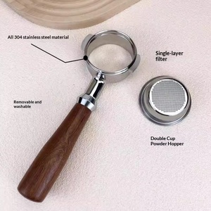 Cafetera Doméstica Modificada con Portafiltro Sin Fondo de 54mm, Acero Inoxidable 304, Modelo Tres Orejas, Acabado Platino, Madera y Plástico, Para Uso Familiar - Product Image 5