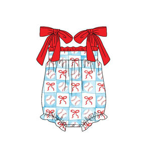 Tenues décontractées personnalisées pour enfants : Shorts en coton et élasthanne respirants à imprimé nœuds de baseball et Robes à volants pour petites filles, Printemps-Automne - Product Image 3