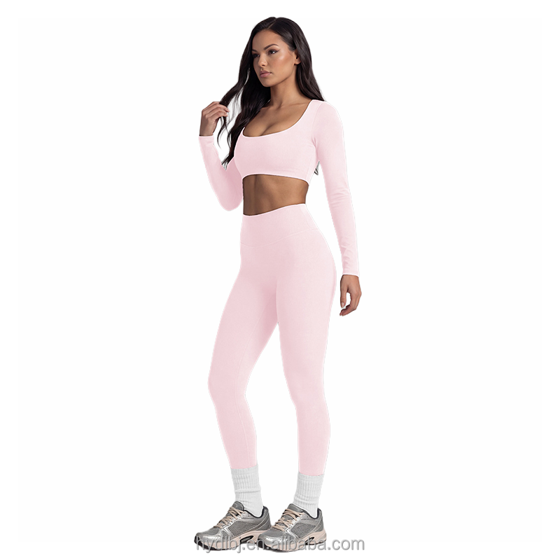 Women's U-Neck Yoga Set, Slim Fit Long Sleeve Yoga Top with Nude Feeling, Quick-Dry Fitted Fitness Pants for Running and Sports