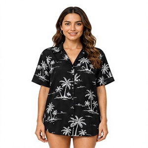 Chemises de plage hawaïennes tropicales en gros pour femmes, personnalisées par sublimation, à manches courtes, boutonnées, amples, pour les vacances d'été - Product Image 1