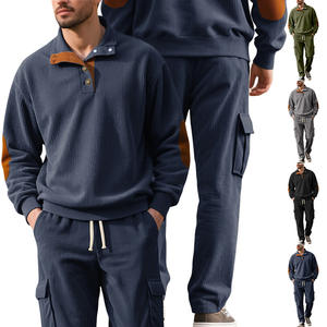 Conjunto de Polo Casual de Manga Larga para Hombre, Azul Marino, Poliéster, Tejido, Ropa de Trabajo, Corte Holgado, Dos Piezas - Product Image 3