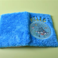 MIGNON CARNET FURRY REQUIN BLEU AVEC SERRURE POUR LES ENFANTS SCOLAIRES PETITES FILLES GARÇONS OFFICE PROMOTION CADEAUX