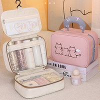 Trousse de Toilette Portable de Voyage à Suspendre avec Multiples Poches en Filet, Organisateur de Maquillage et Soins de la Peau, Sac Cosmétique Motif Chat