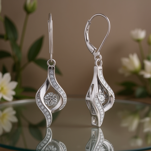 Orecchini Pendenti da Donna Placcati Argento con Zirconi Rotondi a Goccia, Design Classico, Gioielli da Festa, Orecchini alla Moda in Lega - Product Image 2