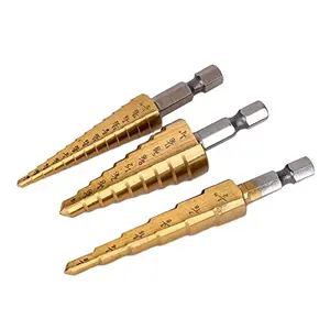 3 Pz/set Ad Alta Velocità In Acciaio di Titanio Step Drill Bit Set con Custodia Impact Driver Compatibile 28 (1/8-3/4 '')