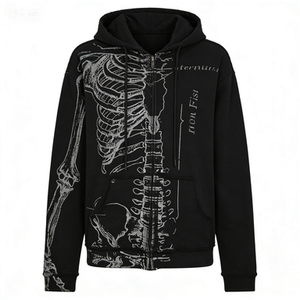 Sudadera con Capucha Estampada de Estilo Oscuro, Hecha de Material de Secado Rápido, con un Diseño Holgado y Patrones Impresos Personalizables - Product Image 1