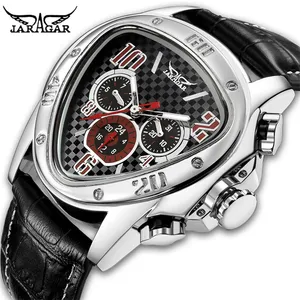 Relojes jarag Racing Design Geometrisches Dreieck Pilot Echtes Leder Herren Mechanische Uhr Top Brand Mode Automatische Armbanduhr