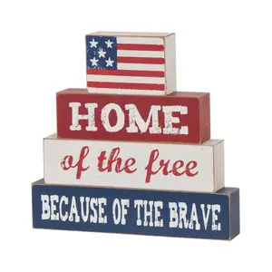 usa memorial independence day 4th fourth of july patriotic farmhouse american flag wood block sign decorations table decor