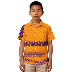 Chemise de créateur pour garçons, vêtements d'été, imprimé tribal polynésien Plumeria, chemise personnalisée à manches courtes, hauts pour enfants, vêtements pour garçons - Product Image 2