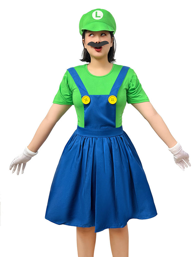 Women's green dress [two-piece dress+hat+beard+gloves]