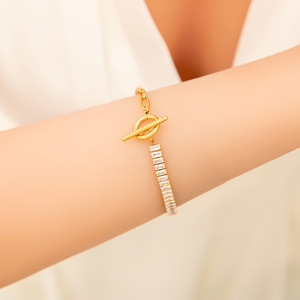 Pulsera de Acero Inoxidable con Cadena Geométrica, Combinación de Oro y Plata, Joyería Unisex - Product Image 3