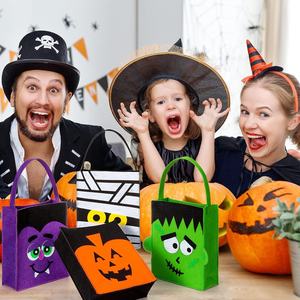 4 diseños de fieltro Candy Tote Gift Bag Pumpkin Bat Monster Mummy Pattern Halloween Trick or Treat Bags con asa para favores de fiesta - Product Image 6