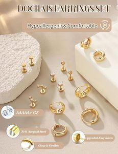 Set di 7 Paia di Orecchini a Cerchio in Acciaio Inossidabile per Donne, Placcati in Oro Antiallergico, Piccoli Gioielli per <span class=keywords><strong>Piercing</strong></span> alla Cartilagine e <span class=keywords><strong>Trago</strong></span>, Naturali - Product Image 6