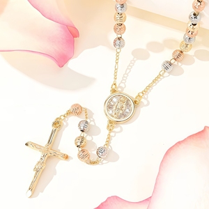 Joyería Religiosa, Collar con Cruz de Rosario en Forma de Y de San Benito, Chapado en Oro de 14k - Product Image 2